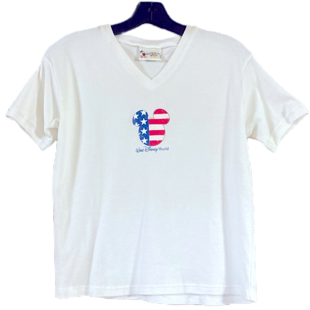 ⭐️2/$10 Vintage Disney World Graphic T-Shirt Y2K 90s Patriotic Glitter Size Med